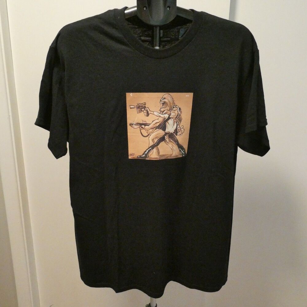 Star Wars Han Solo Chewbacca Action Art T-Shirt Small Print Black Size L